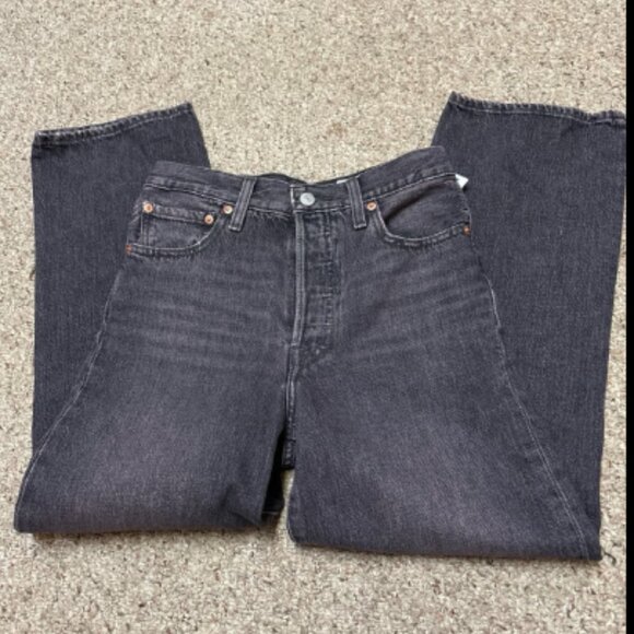 LEVI'sm LEVIS RIBCAGE STRAIGHT ANKLE JEANS BUTTON FRONT TINTED SKY NWOT $98 26 w - Picture 6 of 9